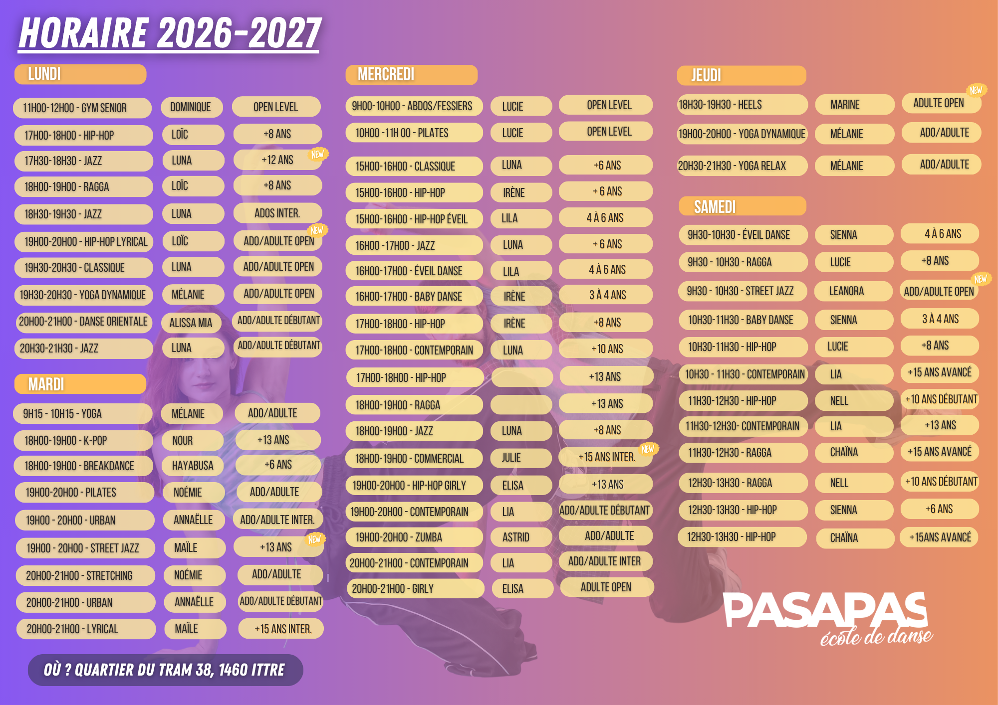 Horaire PAP Horaire cours de danse